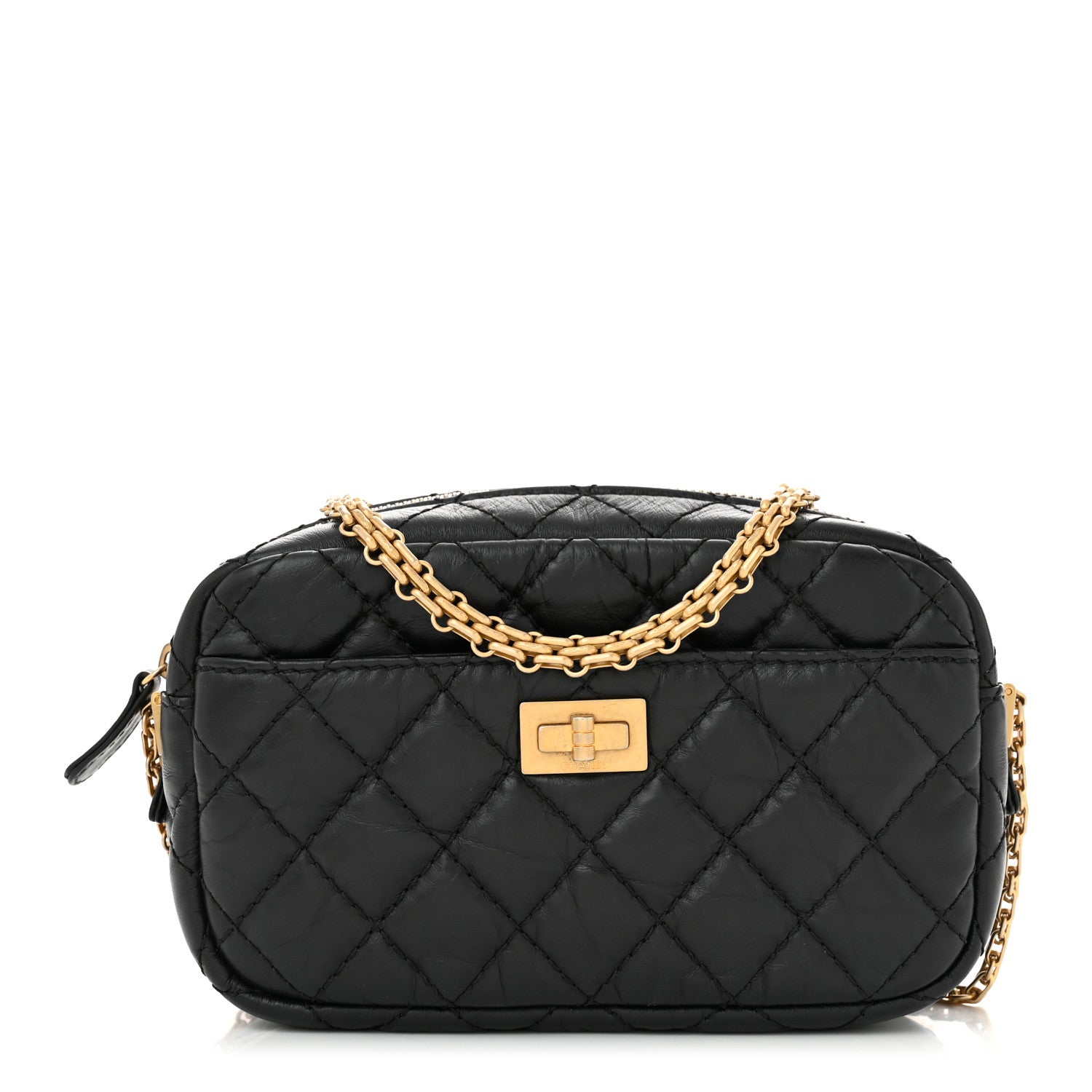 Aged Calfskin Quilted Mini Reissue Camera Case Black