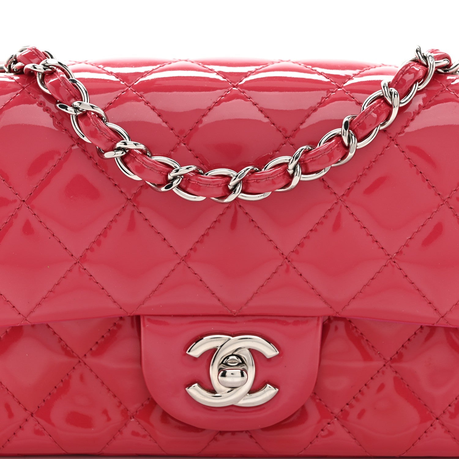 Patent Calfskin Quilted Mini Rectangular Flap Pink