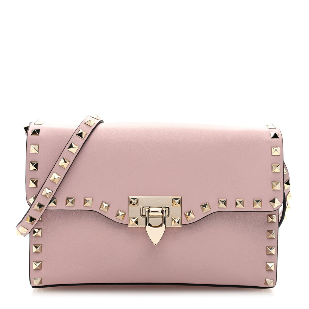 Vitello Medium Rockstud Flip Lock Crossbody Bag Rose Quartz
