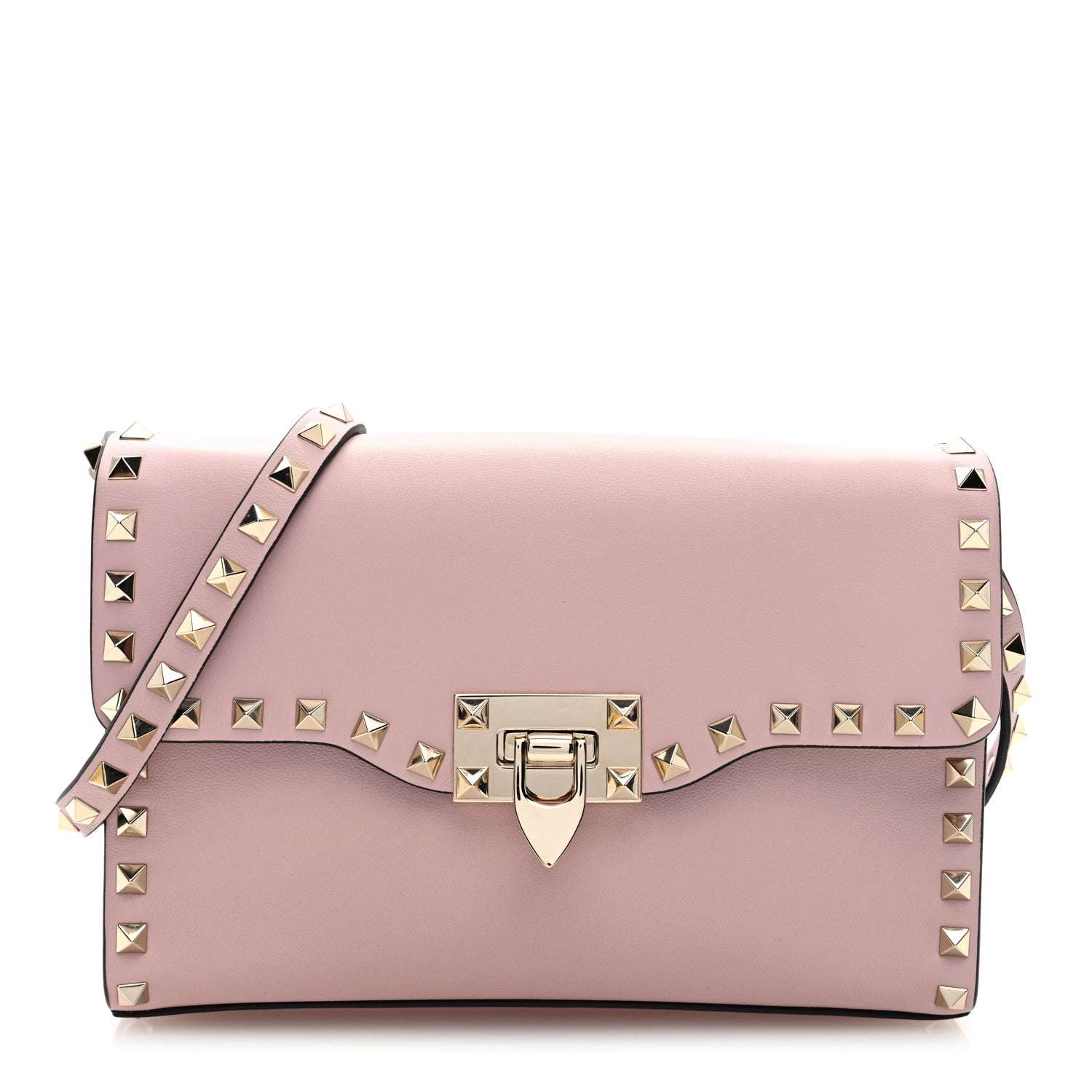 Vitello Medium Rockstud Flip Lock Crossbody Bag Rose Quartz