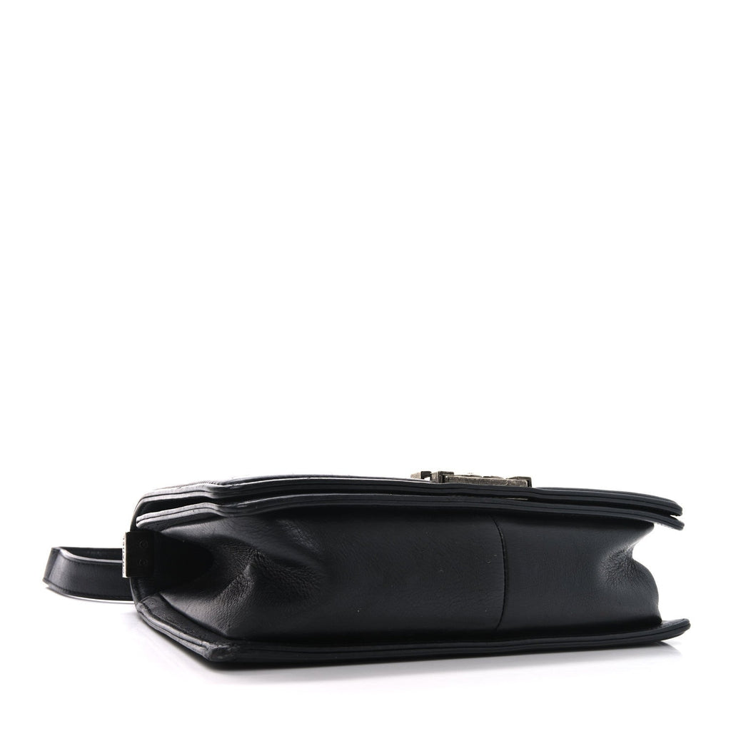 Calfskin Quilted Small Boy Flap Black