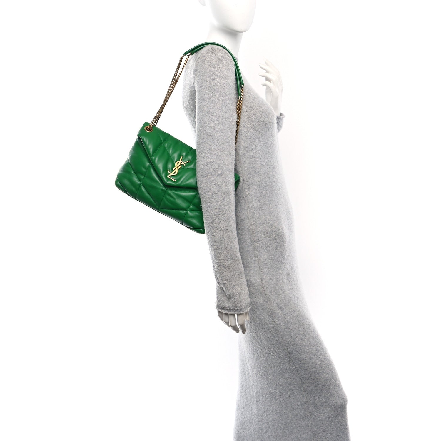 Lambskin Quilted Small Loulou Puffer Monogram Chain Satchel New Vert