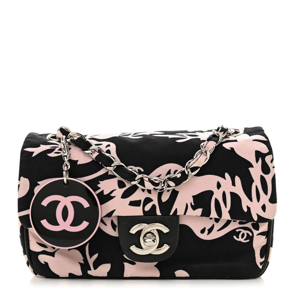 Printed Fabric Mini Rectangular Flap Black Pink