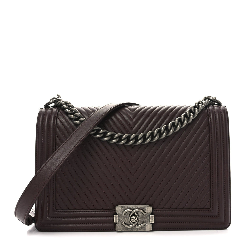Calfskin Chevron Quilted New Medium Boy Flap Burgundy