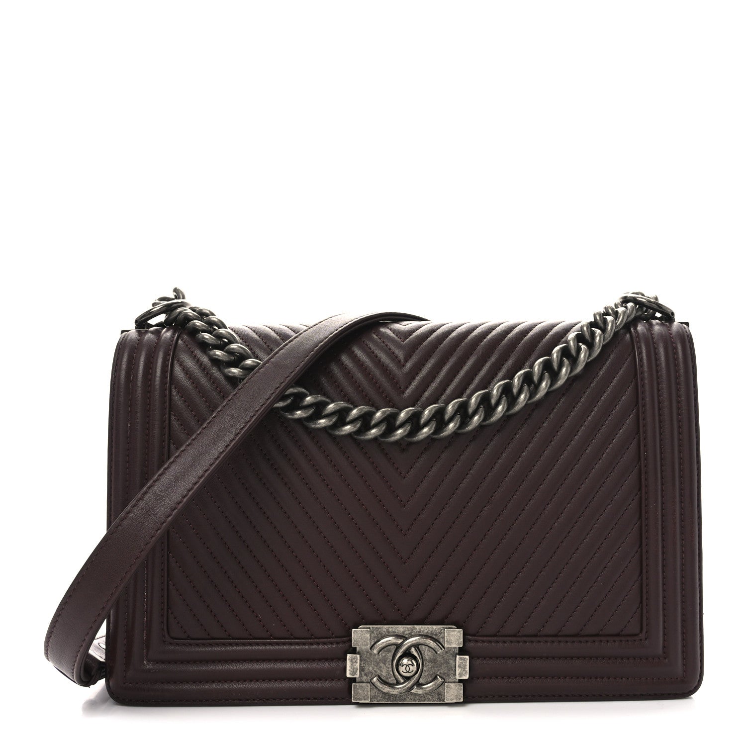 Calfskin Chevron Quilted New Medium Boy Flap Burgundy