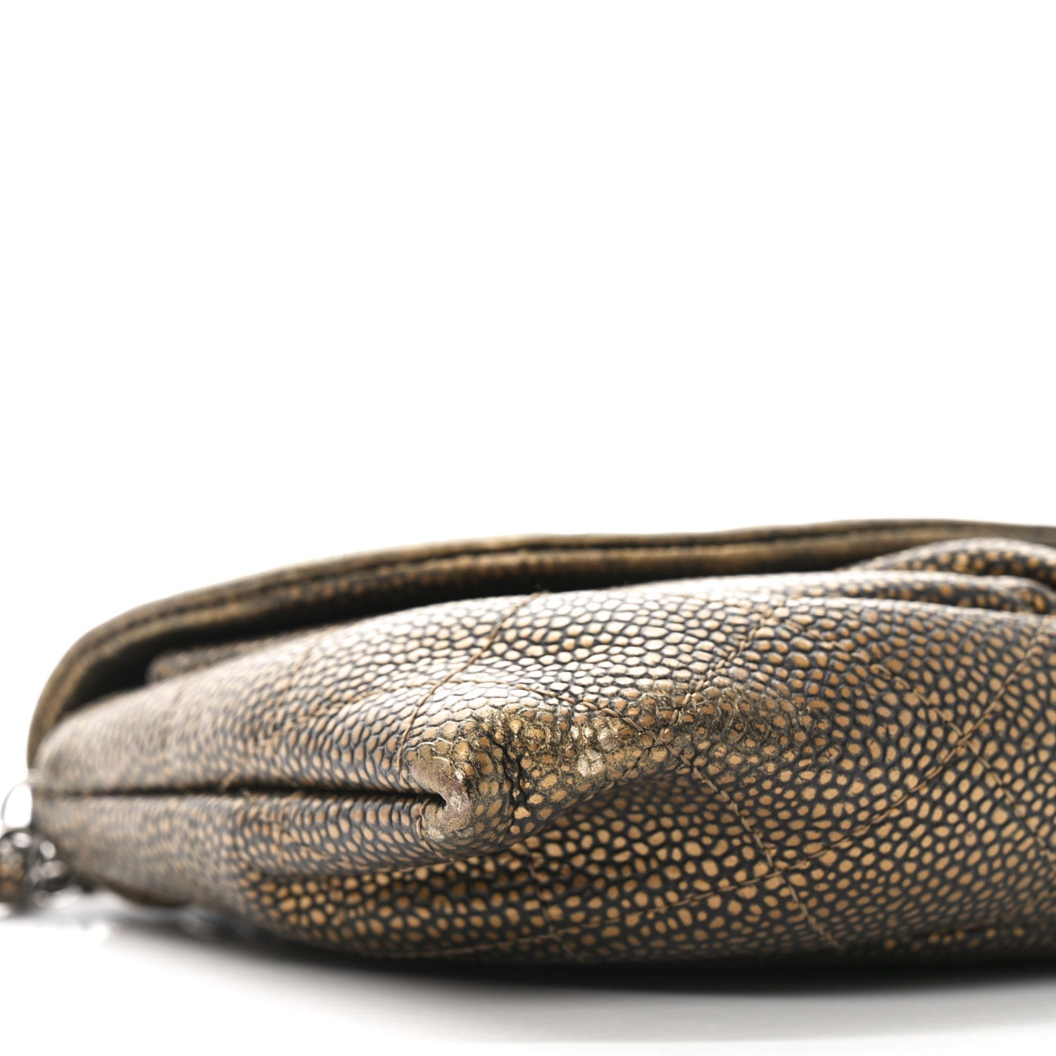 Metallic Caviar Half Moon Wallet On Chain WOC Bronze