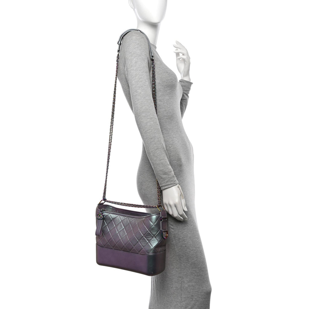 Iridescent Lambskin Calfskin Quilted Medium Gabrielle Hobo Light Purple