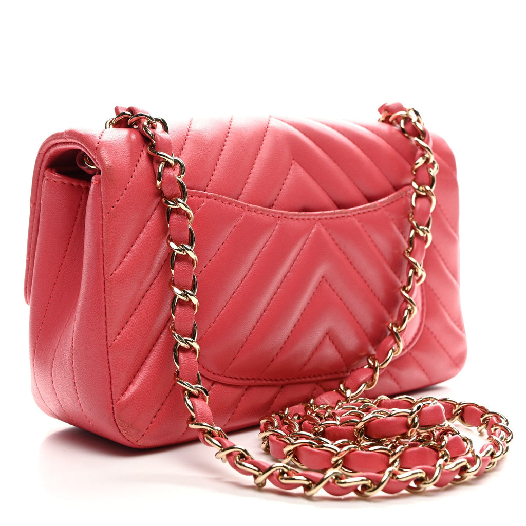 Lambskin Chevron Quilted Mini Rectangular Flap Pink