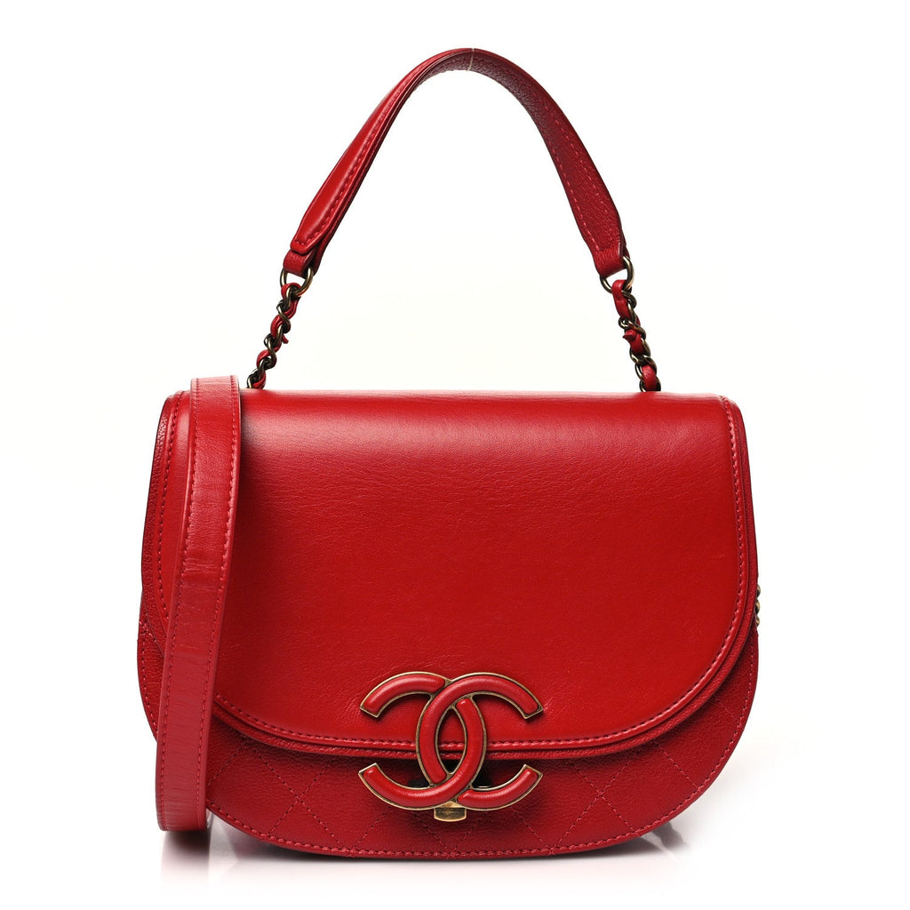 Shiny Calfskin Goatskin Quilted Small Coco Curve Messenger Flap Red