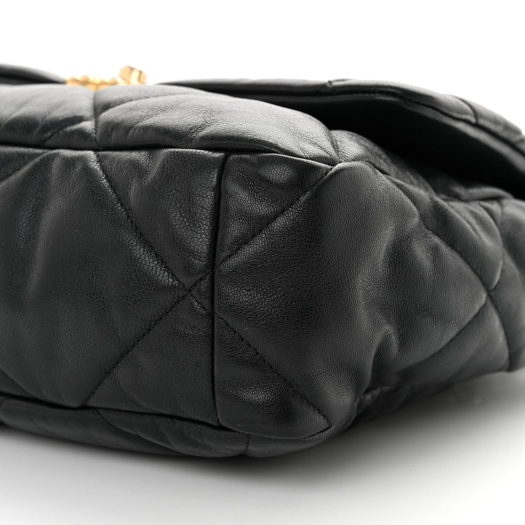 Shiny Goatskin Quilted Large Chanel 19 Flap Black