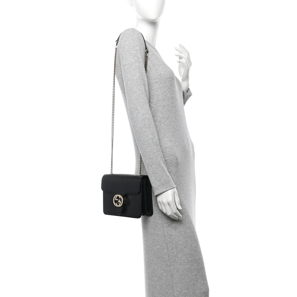 Dollar Calfskin Small Interlocking G Shoulder Bag Black