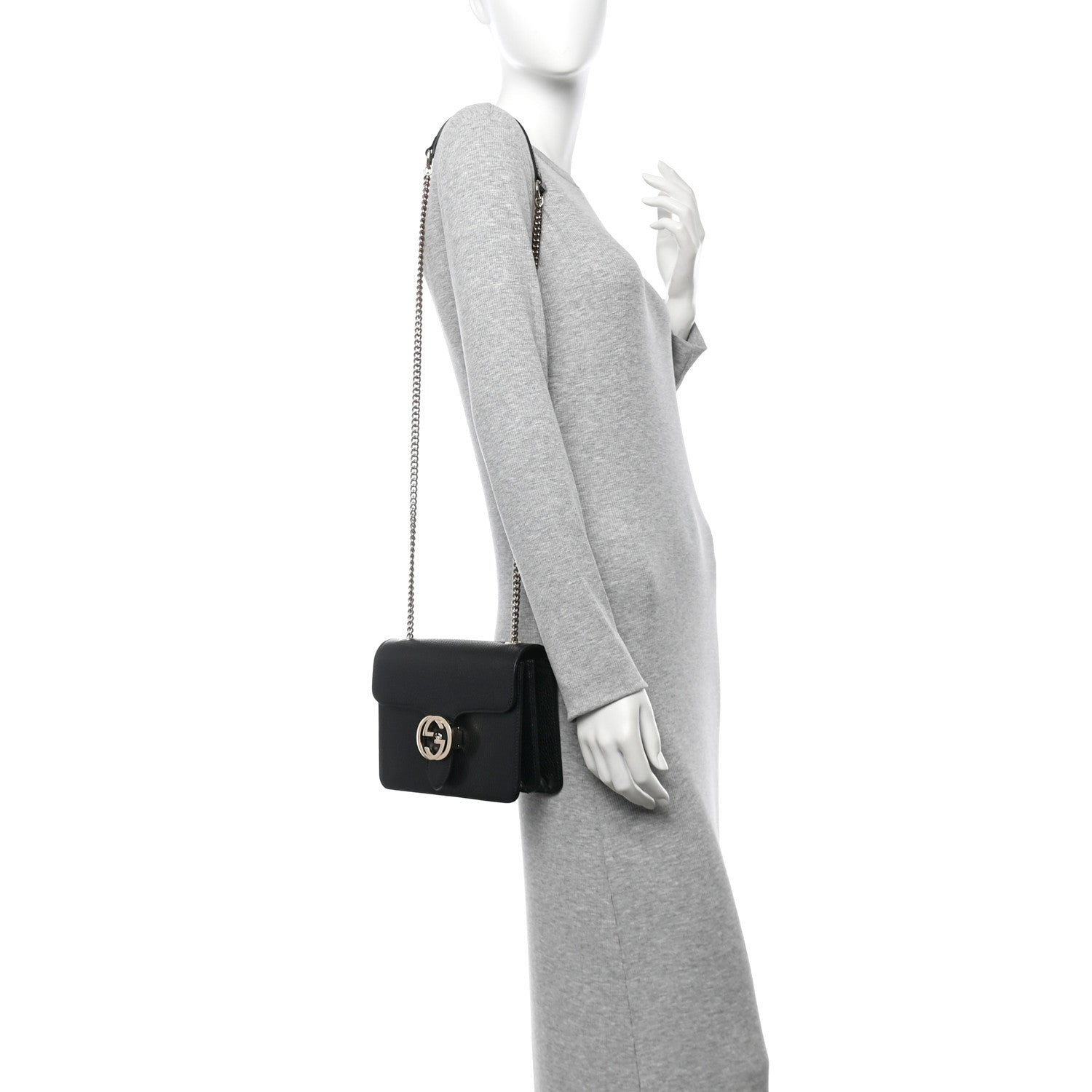 Dollar Calfskin Small Interlocking G Shoulder Bag Black