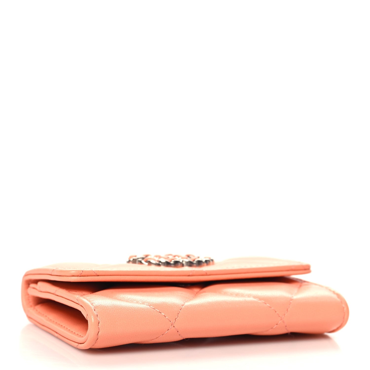 Lambskin Quilted Chanel 19 Flap  Holder Light Orange