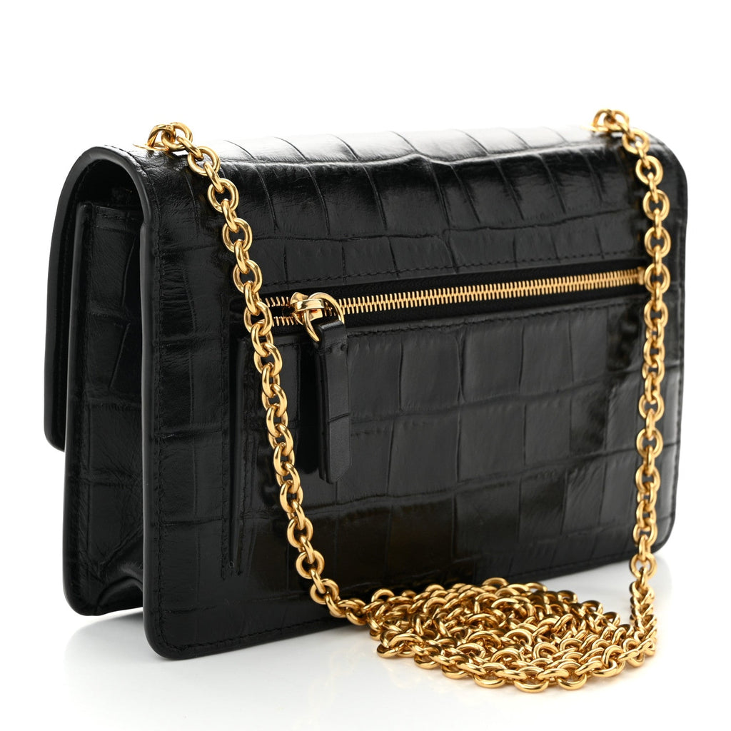 Crocodile Embossed Calfskin Small Darley Black