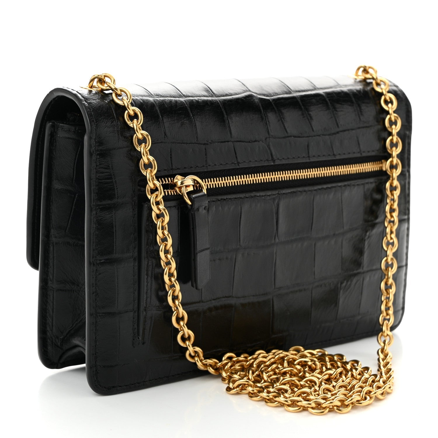 Crocodile Embossed Calfskin Small Darley Black