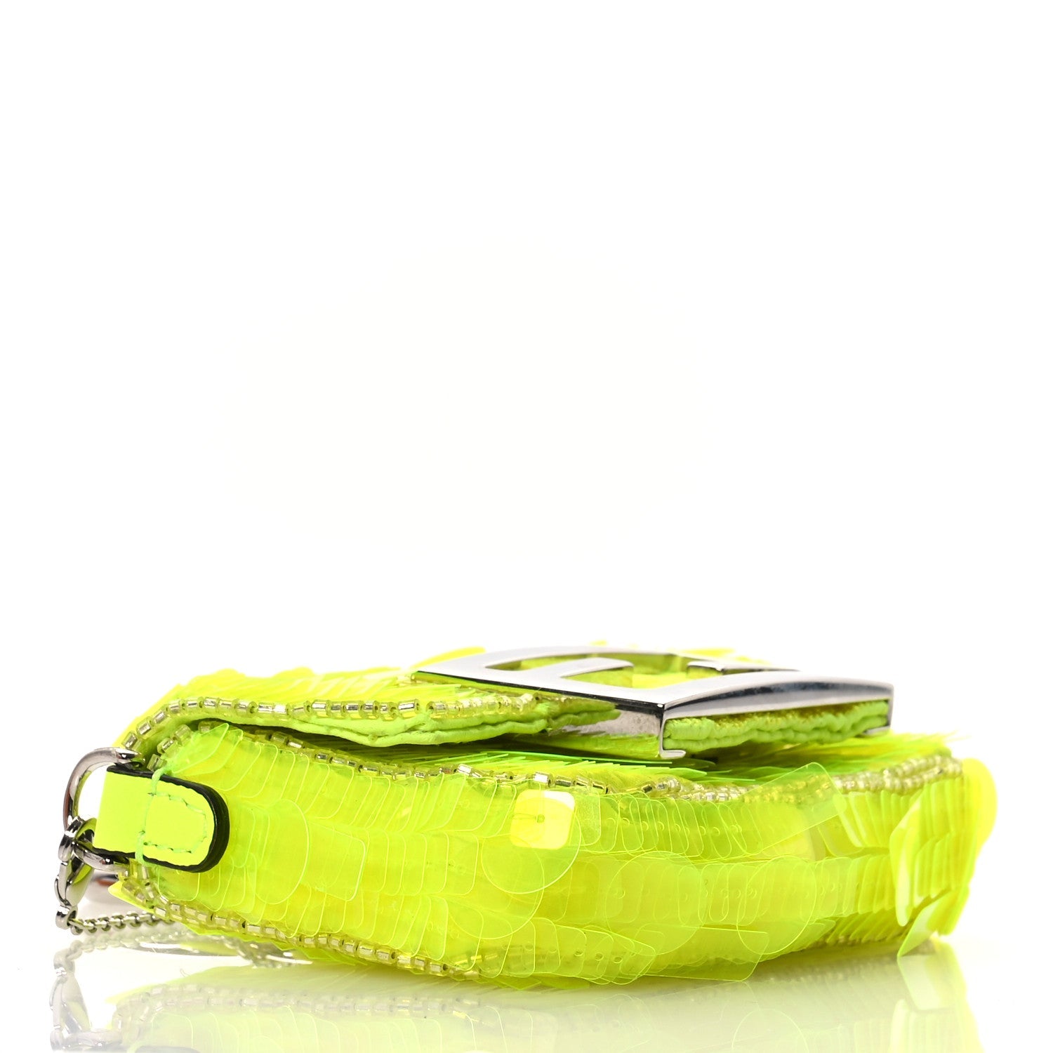 Transparent Paillettes Vitello King Nano Maxi Buckle Baguette Charm Yellow Fluo