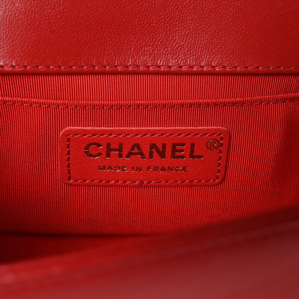 Lambskin Quilted Small Boy Flap Red