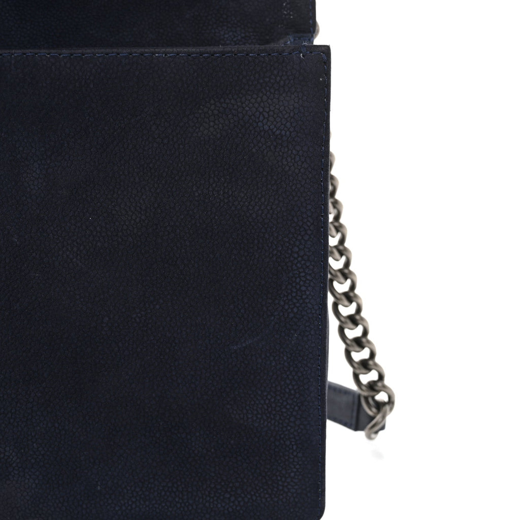Iridescent Caviar Quilted Large Boy Flap Navy Blue