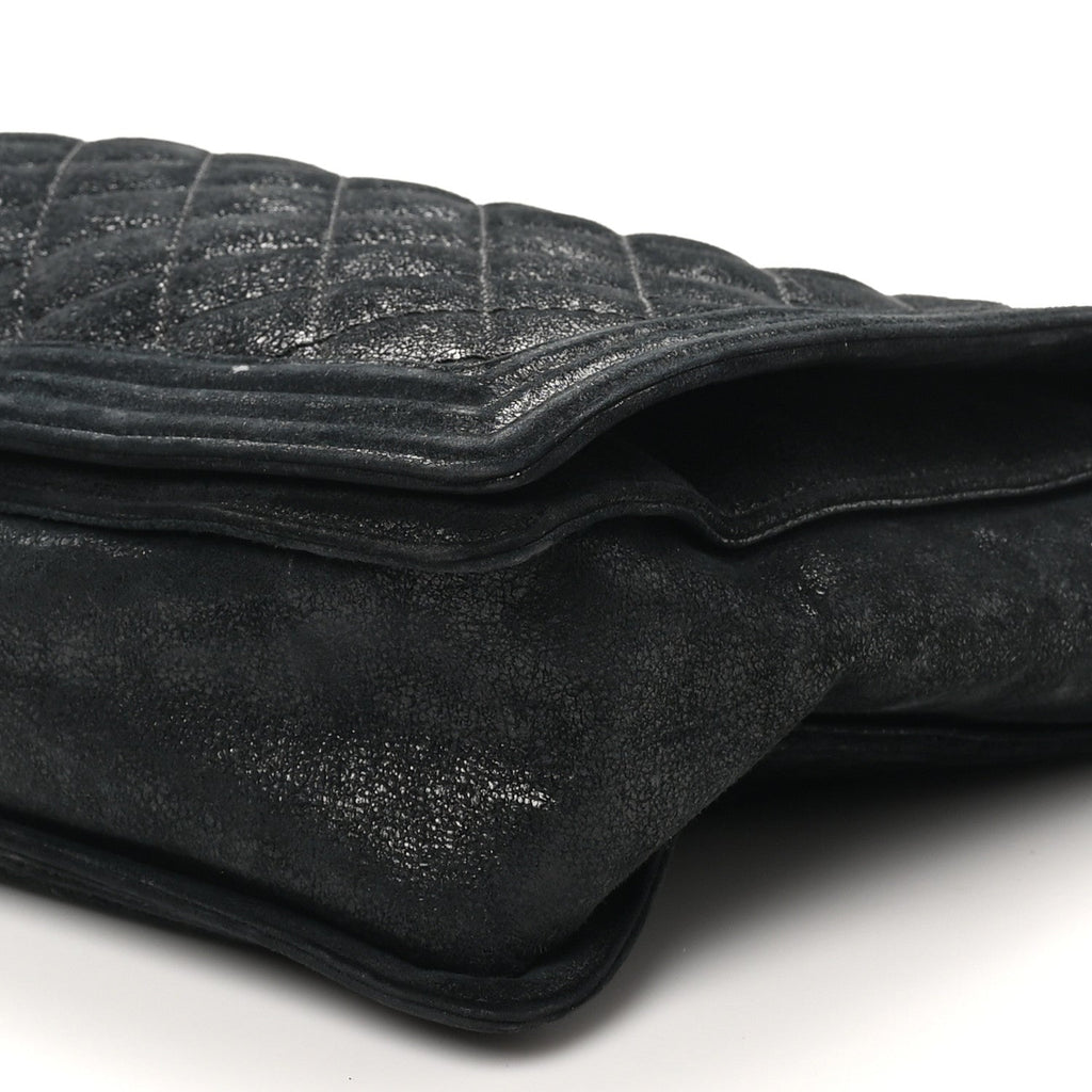 Iridescent Calfskin Quilted XL Gentle Boy Flap Black