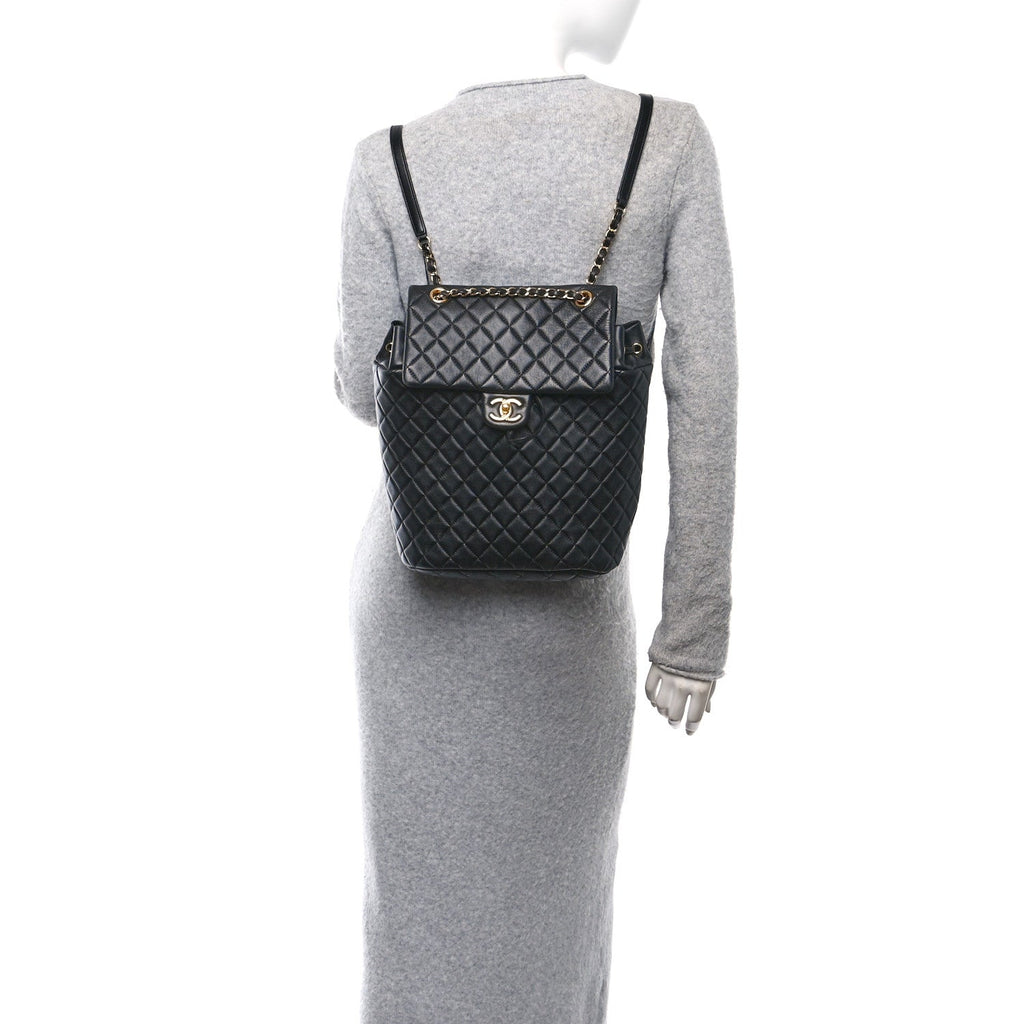 Lambskin Quilted Large Urban Spirit Backpack Black