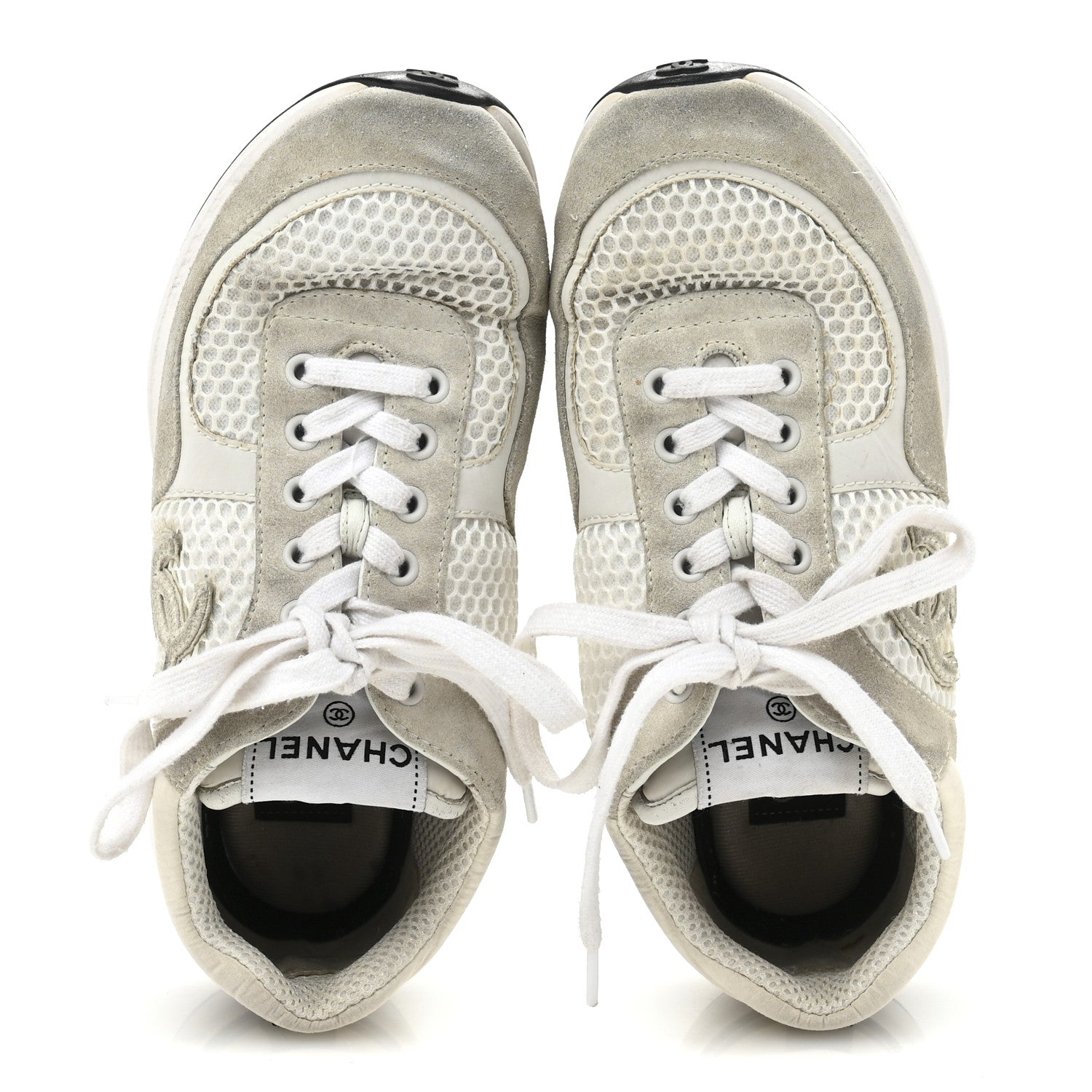 Calfskin Mesh Lycra Suede Womens Logo Sneakers 36.5 White
