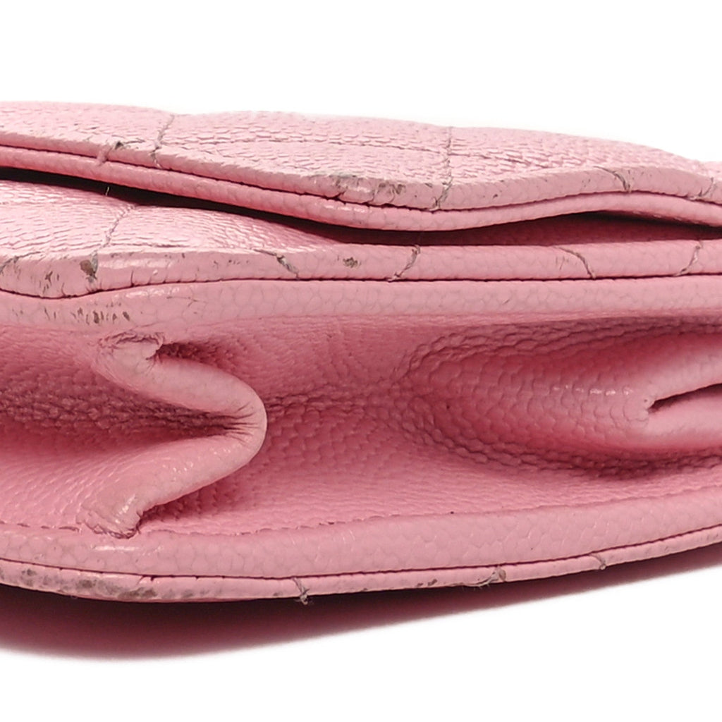Caviar Quilted Chain CC Wallet On Chain WOC Pink