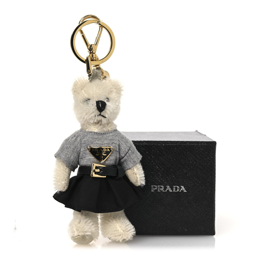 Mohair Teddy Bear Keychain Charm White
