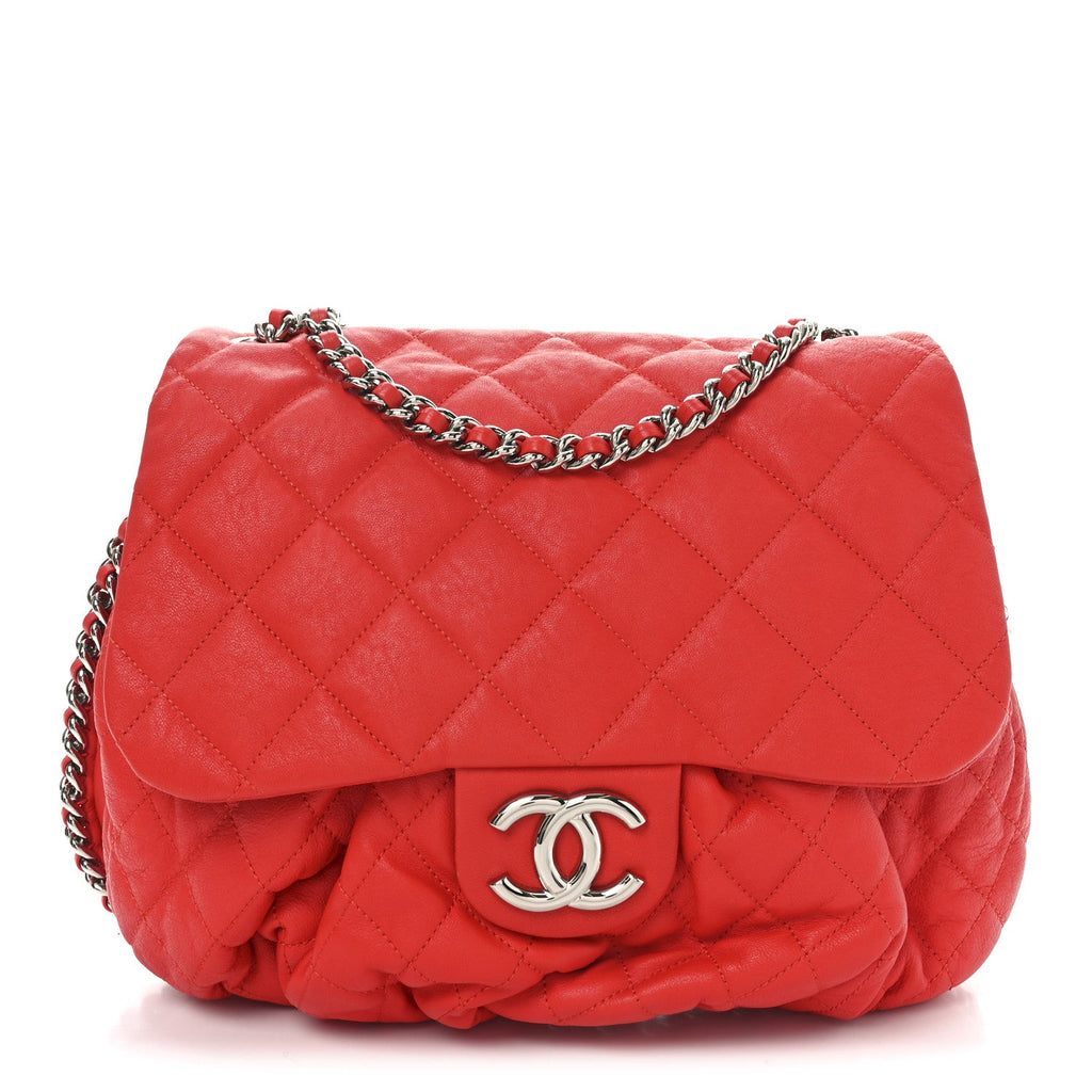 Washed Lambskin Quilted Large Chain Around Messenger Red