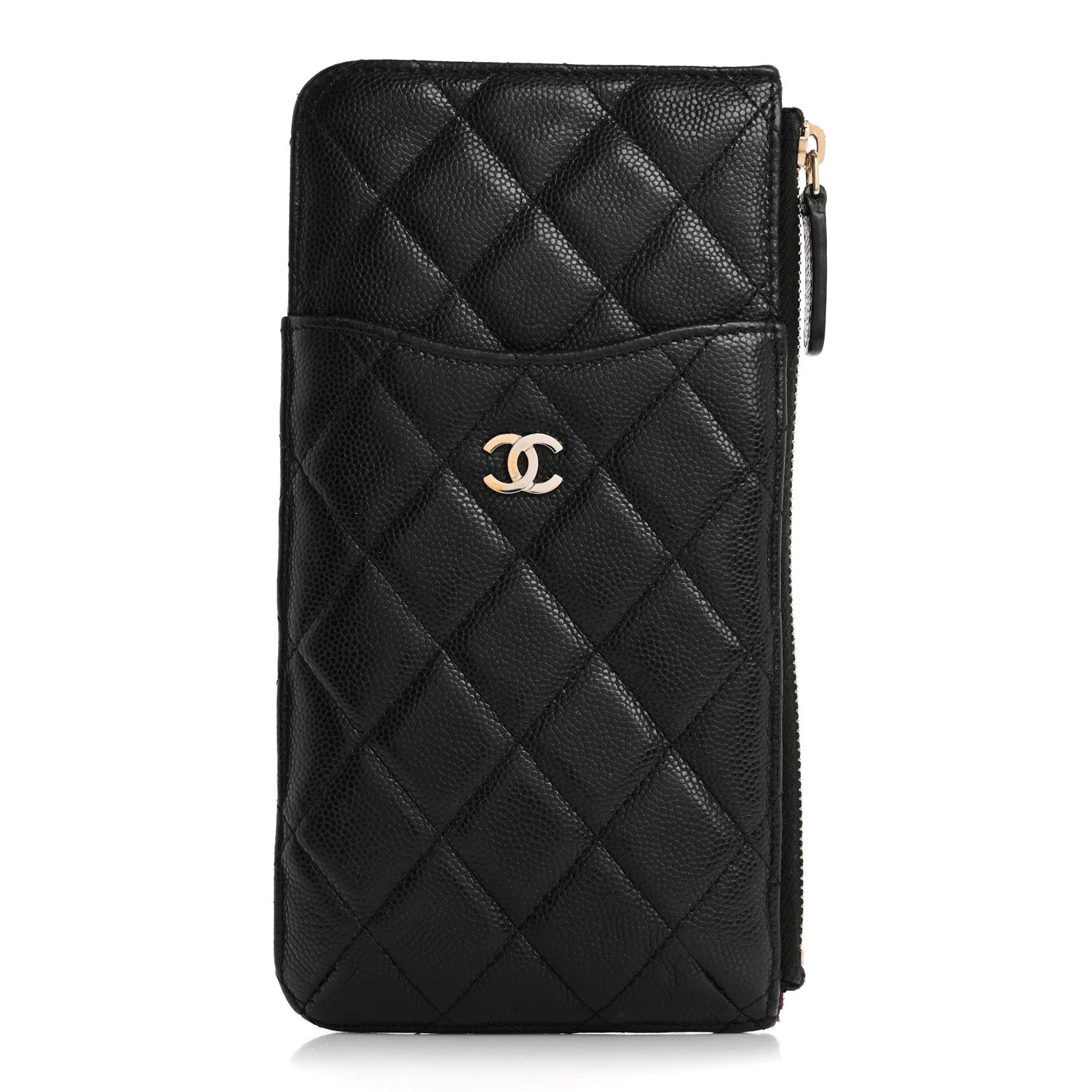 Iridescent Caviar Quilted Classic Flat Wallet Pouch Black