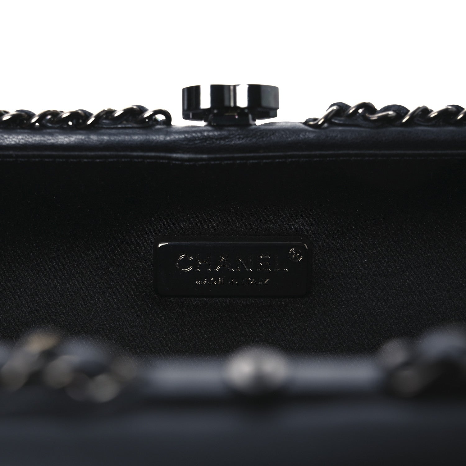Lambskin Chevron Quilted Chain Around Clutch Black