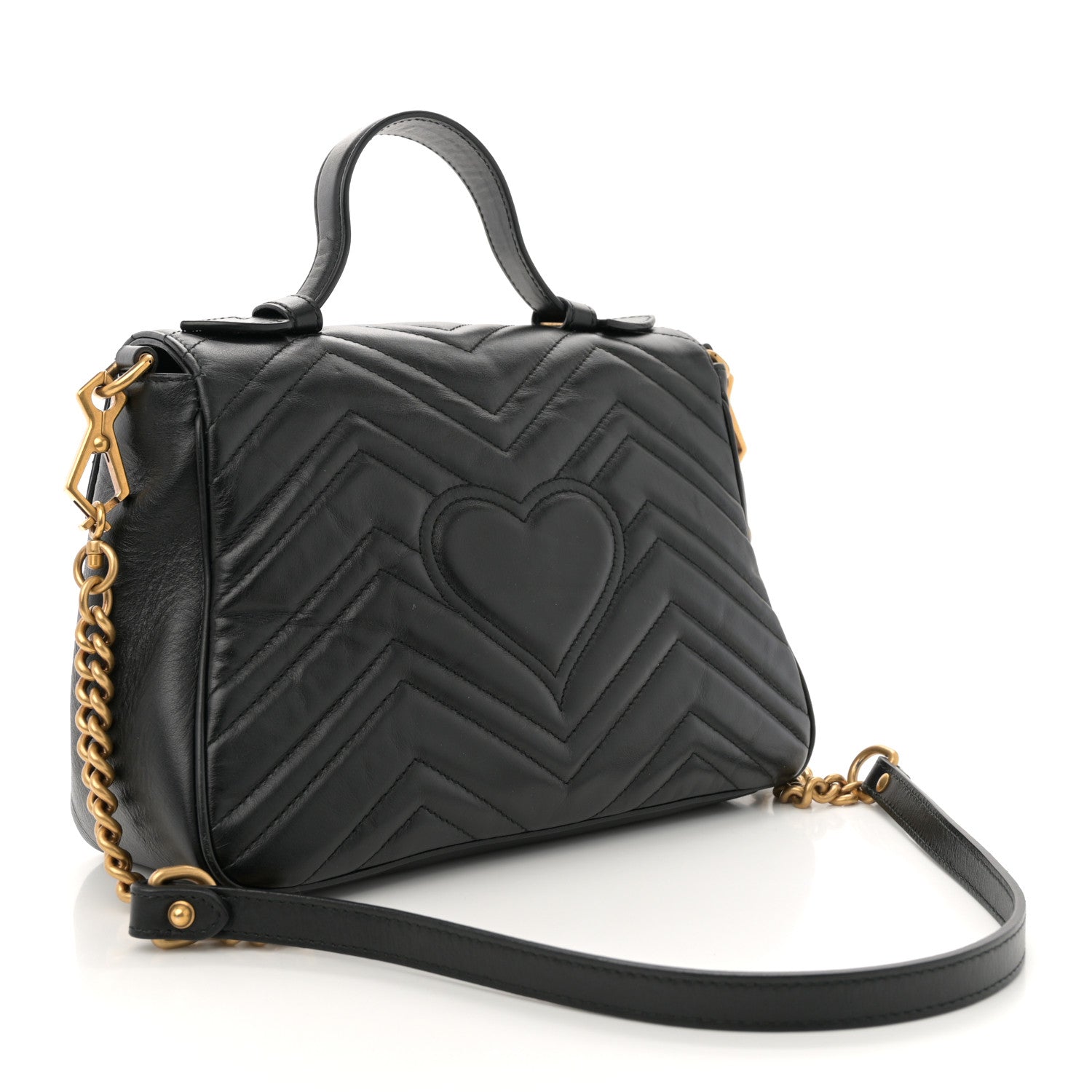 Calfskin Matelasse Small GG Marmont Top Handle Shoulder Bag Black