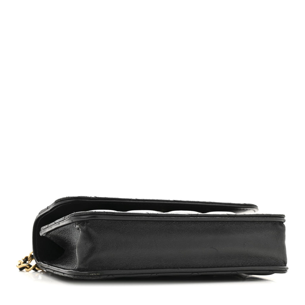 Lambskin Quilted Dynasty Flap Phone Holder With Chain Black