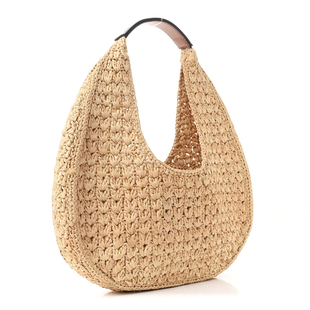 Raffia Calfskin Triomphe Panier Hobo Bag Natural Tan