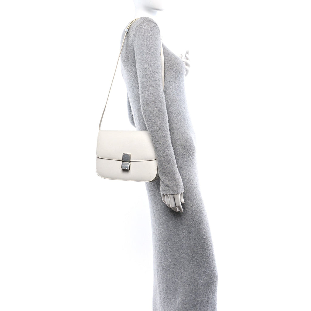 Liege Calfskin Medium Classic Box Flap Bag White