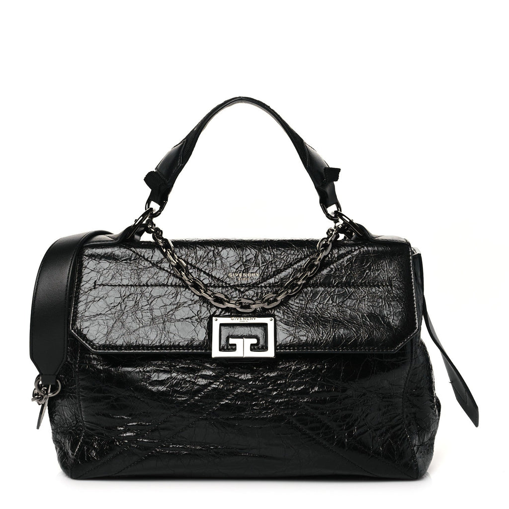 Creased Patent Calfskin Medium ID Flap Black