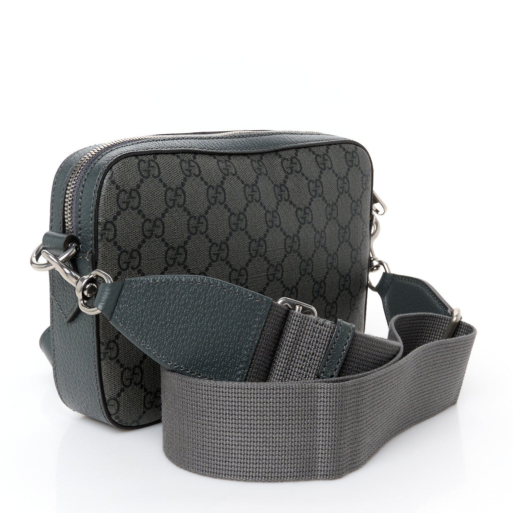 GG Supreme Monogram Textured Dollar Calfskin Web Ophidia Wristlet Shoulder Bag Grey Black Graphite Grey