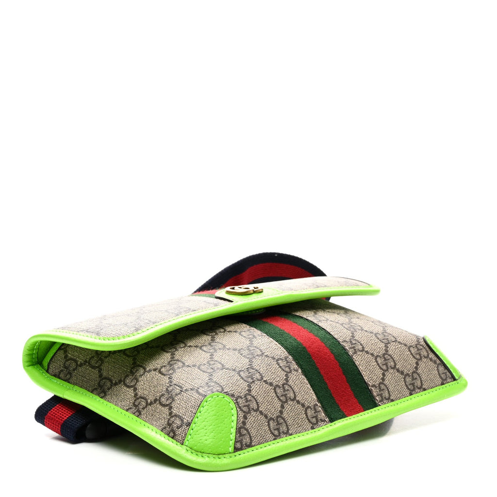 GG Supreme Monogram Web Small Ophidia Belt Bag Beige Ebony Electric Green