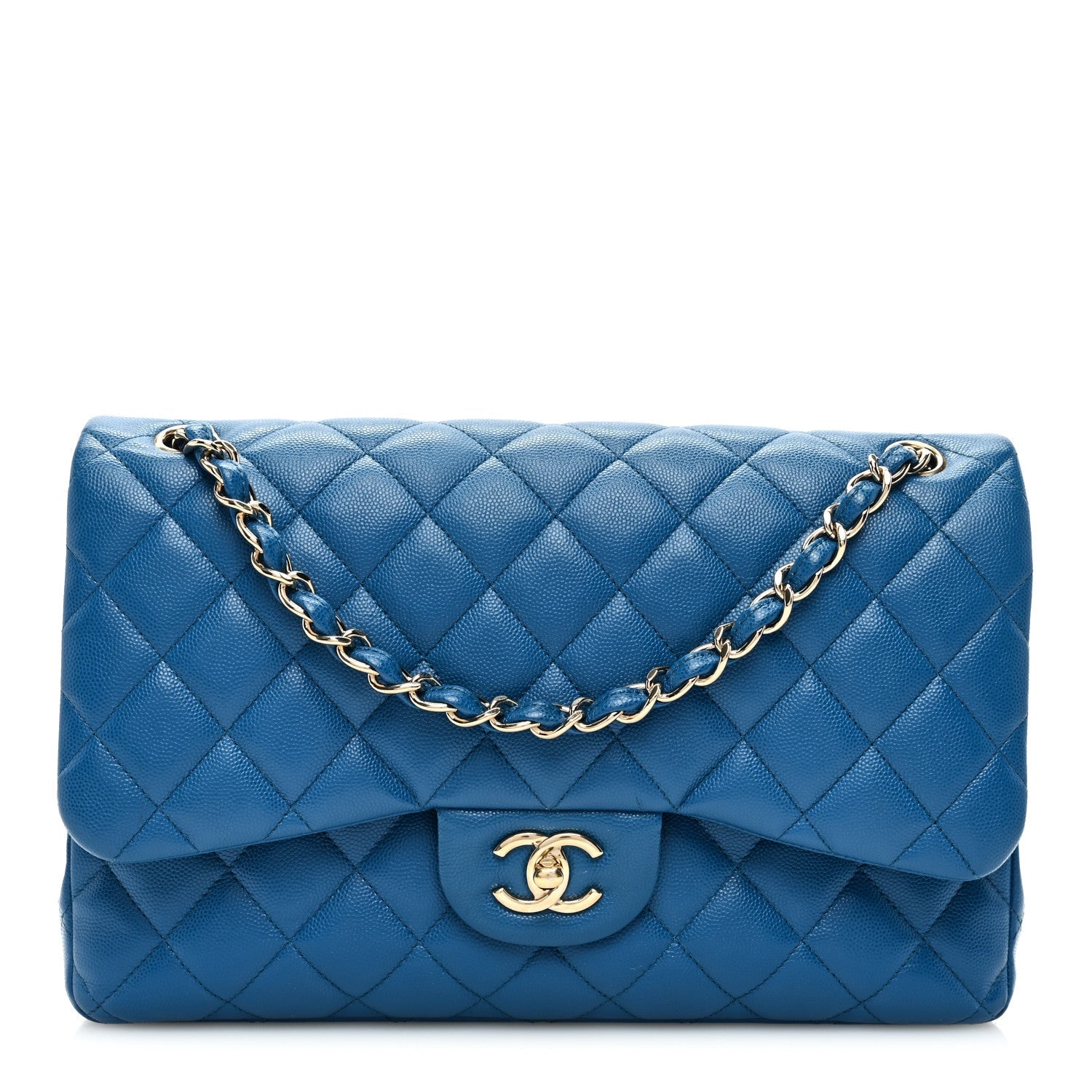 Caviar Quilted Jumbo Double Flap Blue