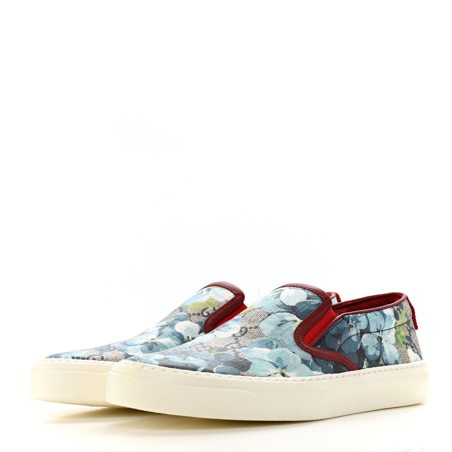 GG Supreme Monogram Blooms Womens Slip On Sneakers 37 Beige Blue Navy Red