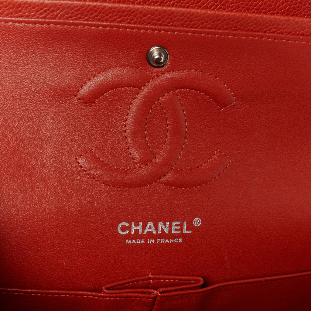 Caviar Quilted Medium Double Flap Red