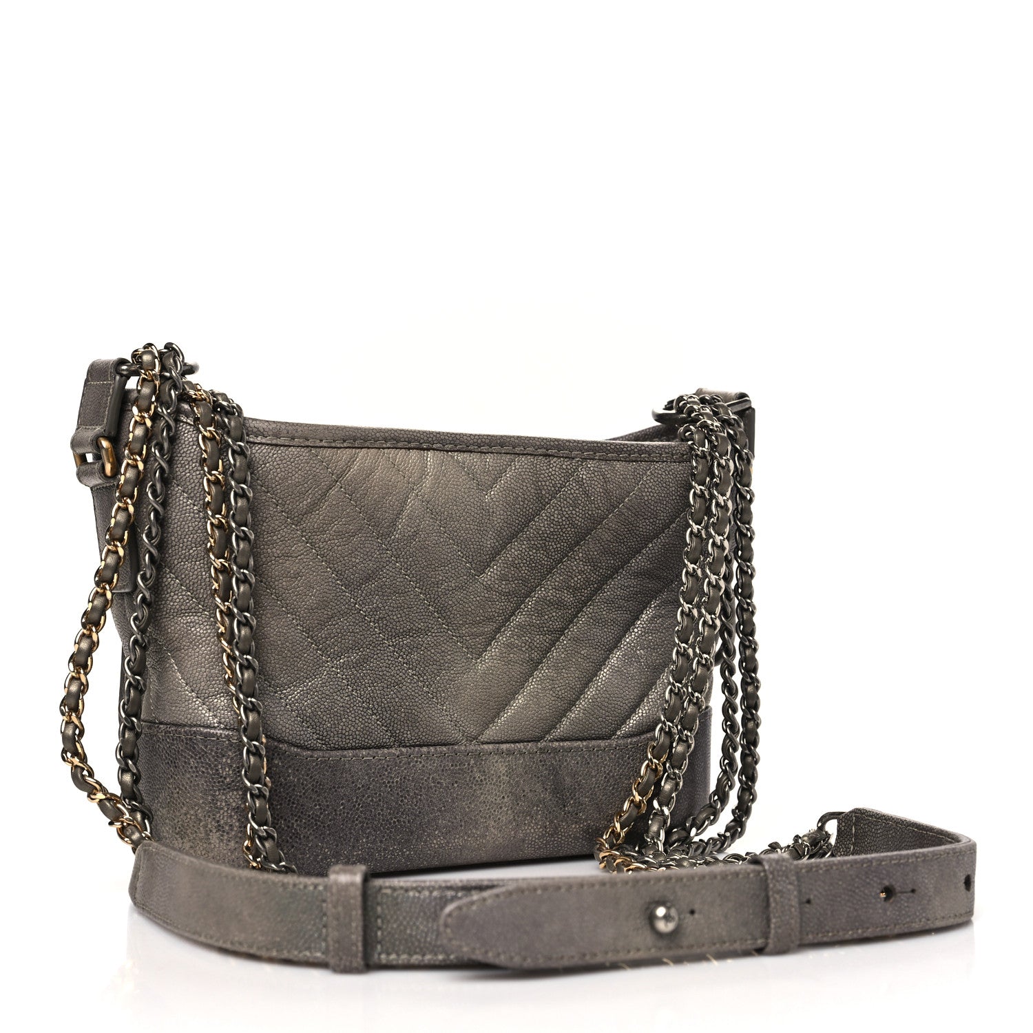 Metallic Caviar Chevron Quilted Small Gabrielle Hobo Light Silver Gold