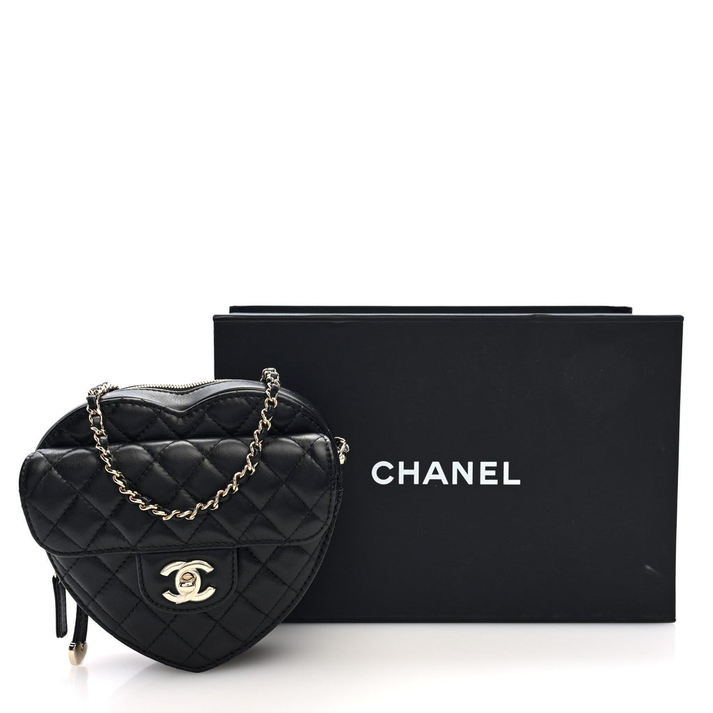 Lambskin Quilted CC In Love Heart Bag Black