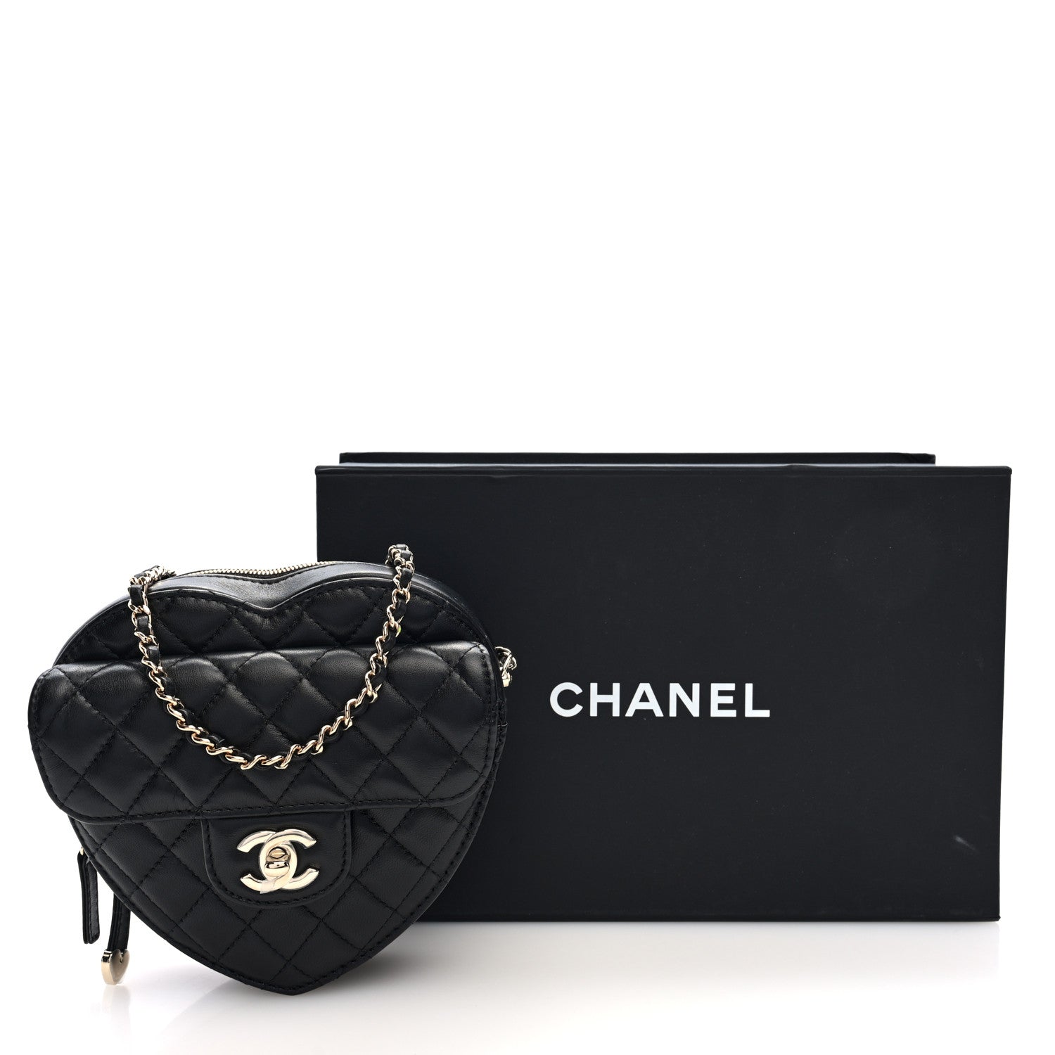 Lambskin Quilted CC In Love Heart Bag Black