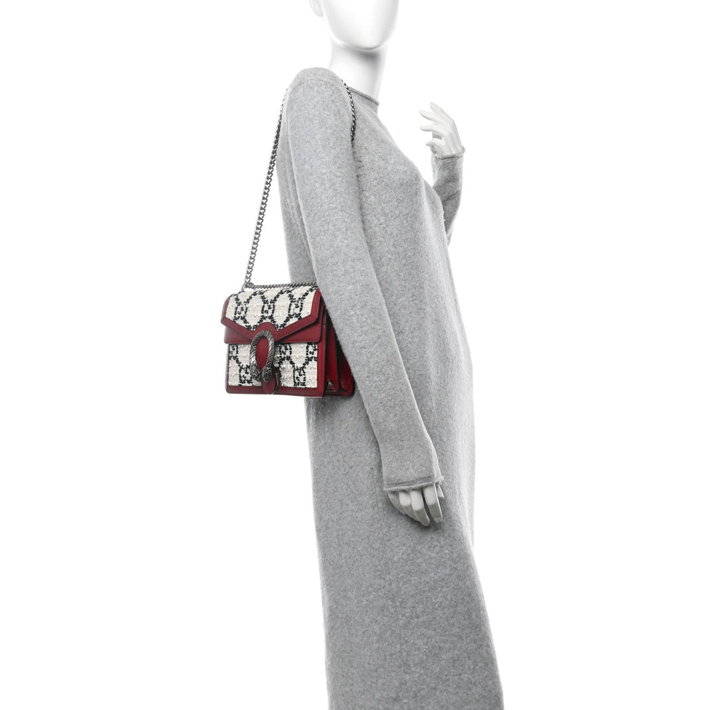 Tweed GG Monogram Small Dionysus Shoulder Bag White Black Romantic Cherry