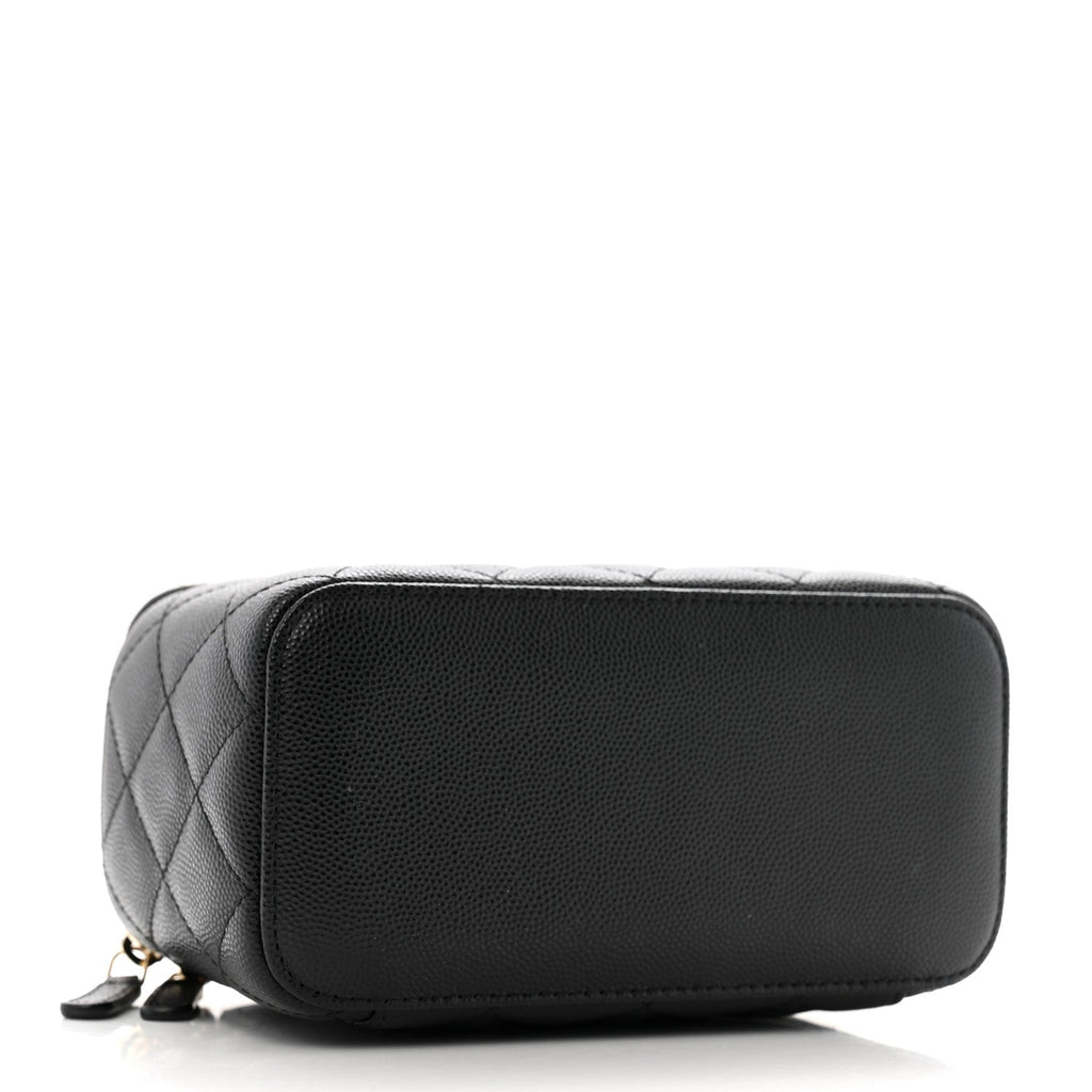 Caviar Quilted Small Vanity Case With Chain Black