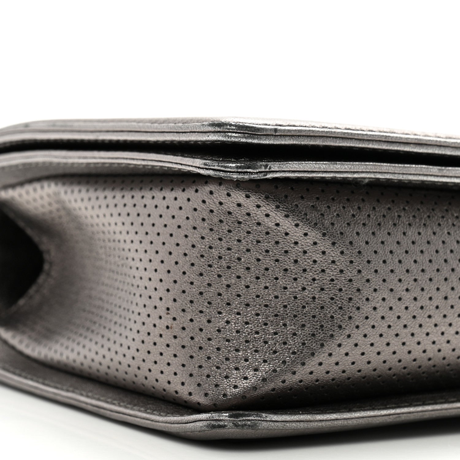 Metallic Lambskin Perforated New Medium Boy Flap Dark Silver