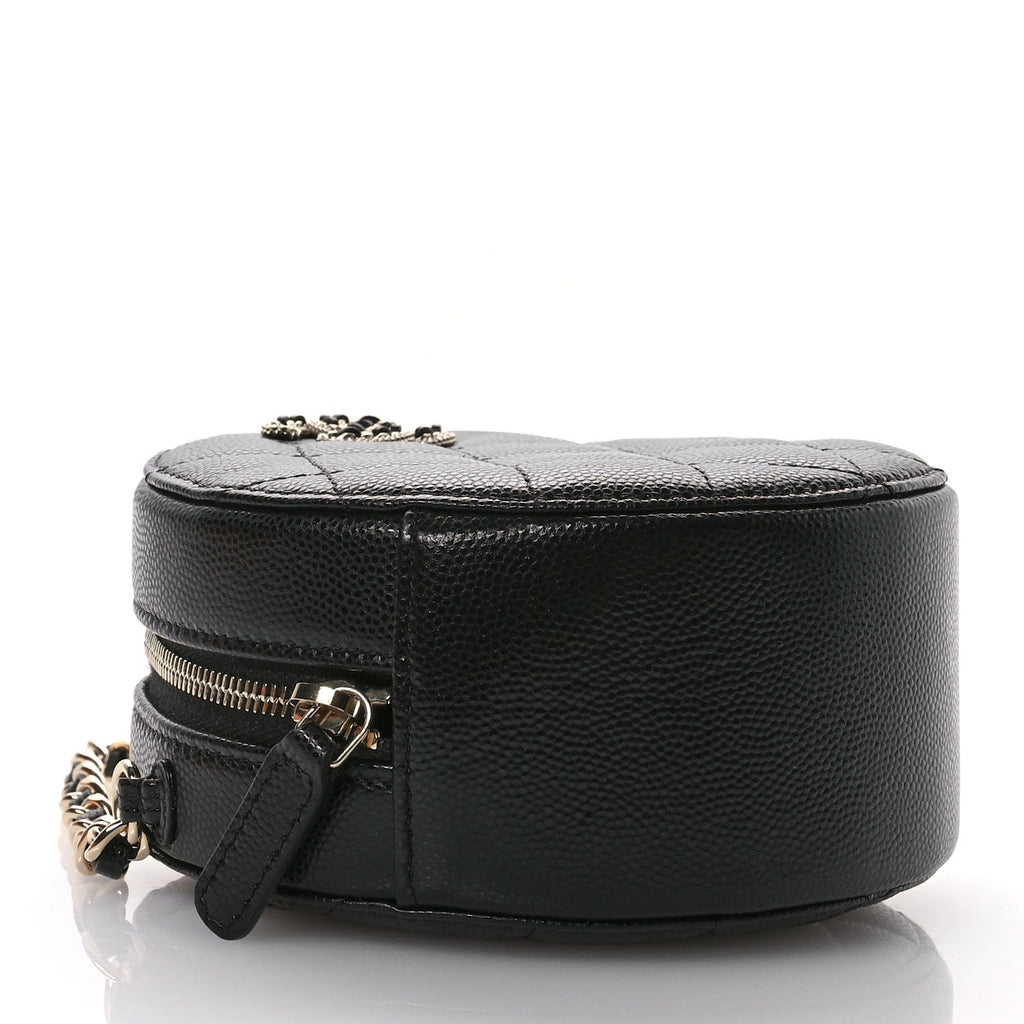 Caviar Quilted Crystal CC Round Clutch With Chain Black