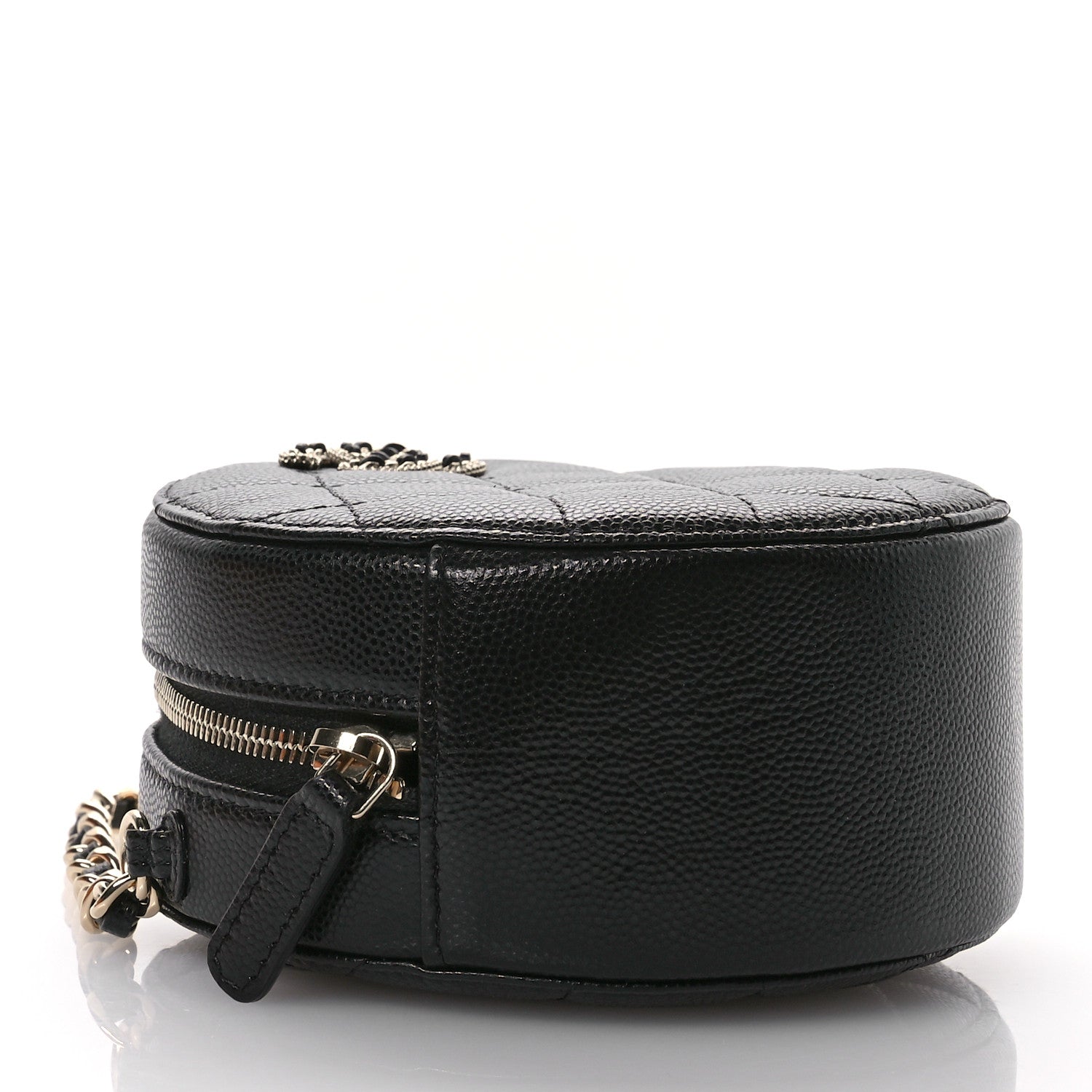 Caviar Quilted Crystal CC Round Clutch With Chain Black