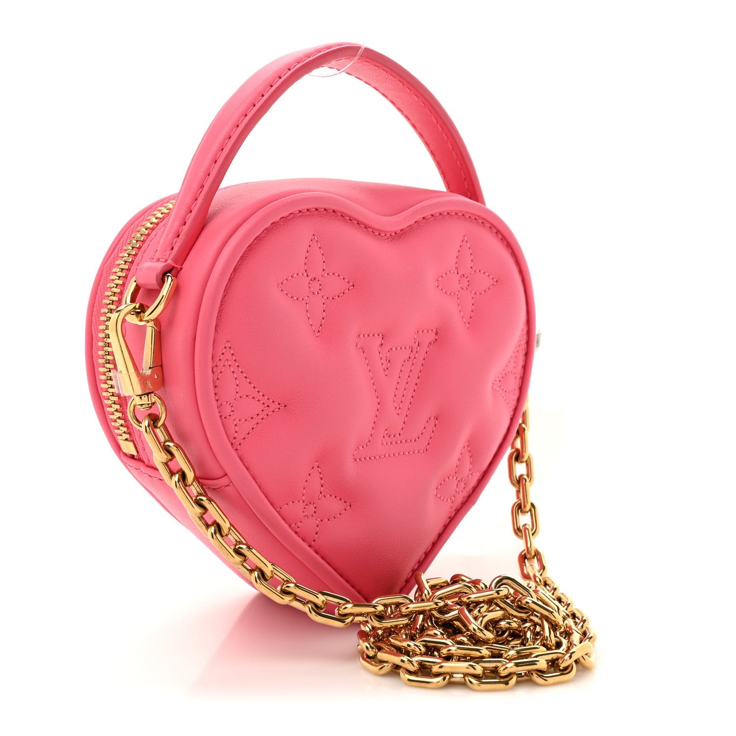 Calfskin Embroidered Monogram Pop My Heart Bag Pouch Dragon Fruit Pink