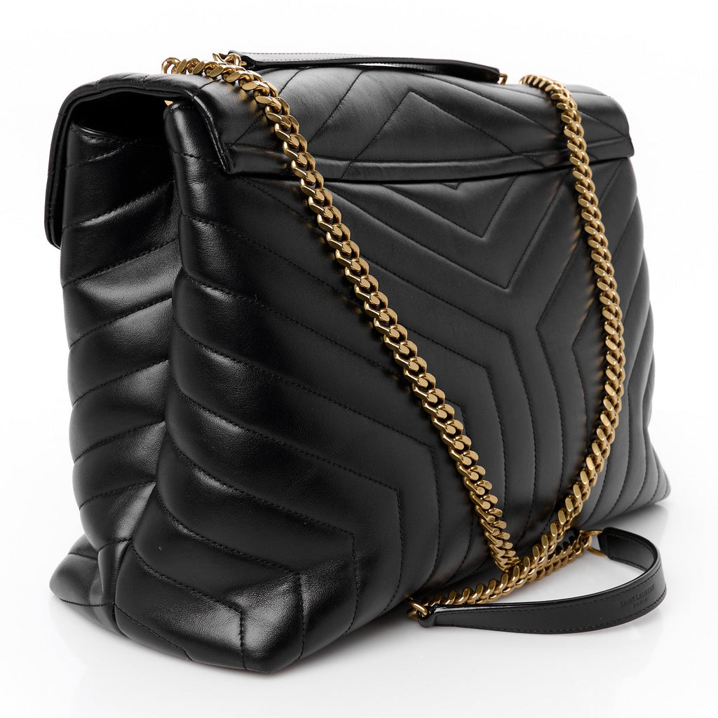 Calfskin Y Quilted Monogram Large Loulou Chain Satchel Black